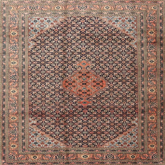 Ahgly Company Indoor Square Traditional Light Copper Gold Medallion Area Rugs, 3' Square