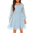 thumbnail image 2 of Arshiner Girls A-Line Dresses Chiffon Long Sleeve Square Neck Swiss Dot Flowy Casual Party Dress, 2 of 7