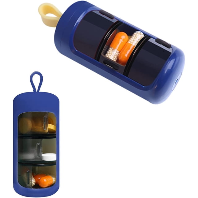 (Azul) Pastillero de 3 compartimentos para 7 días, mini pastillero portátil para 3 tomas diarias, resistente a la luz y al agua para viajes