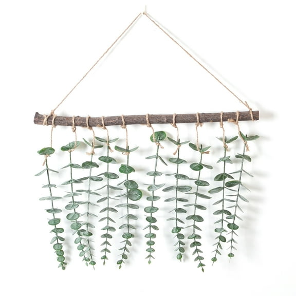 Austok Artificial Eucalyptus Wall Decor with Stick and Ropre Rustic Farmhouse Greenery Leaves Wall Decor for Bedroom Living Room Bathroom