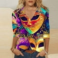 thumbnail image 2 of DDAPJ pyju Mardi Gras Shirts for Women 3/4 Sleeve Carnival Outfits Funny Masquerade Mask Graphic Tees Tunic Tops Parade Blouses Multicolor XXL, 2 of 5