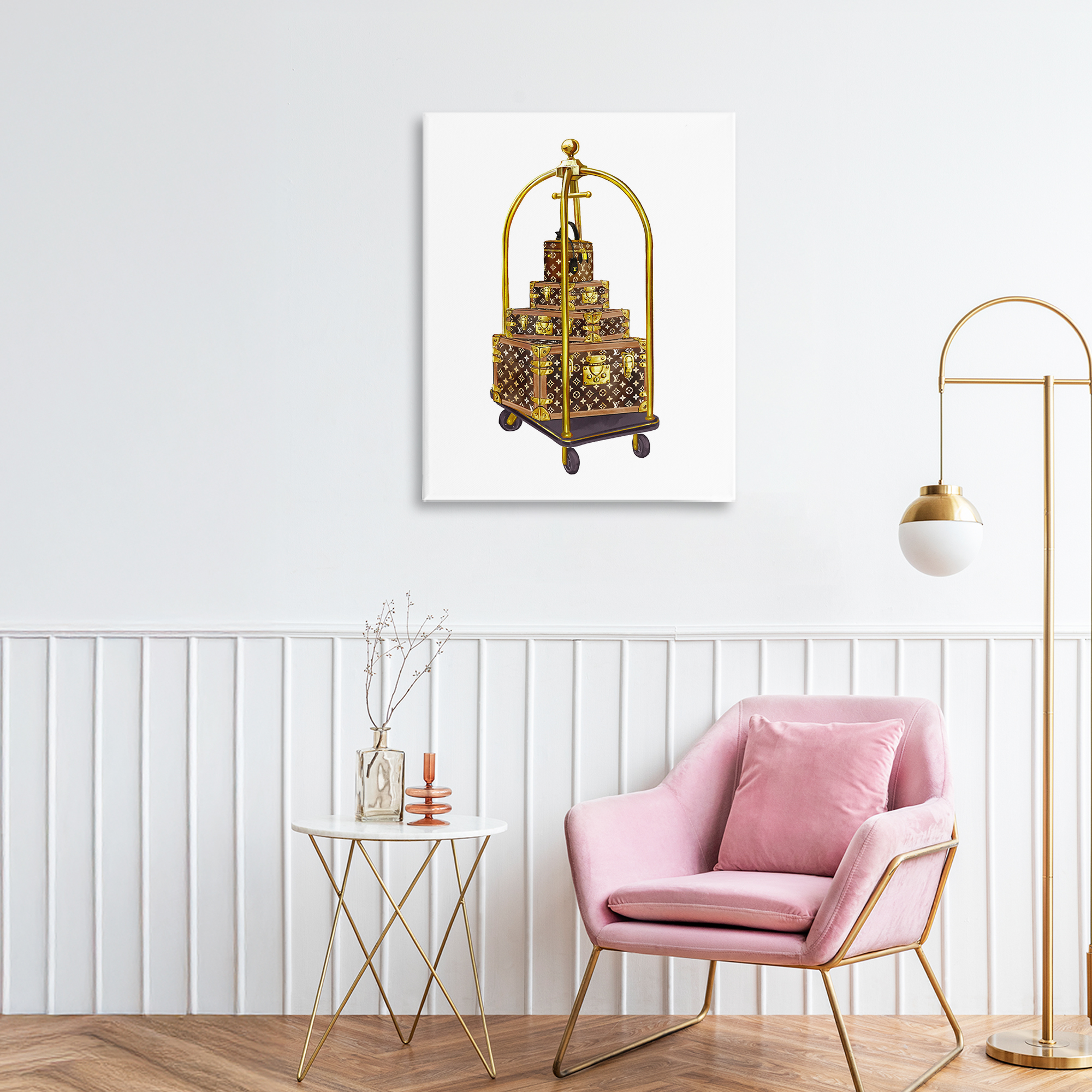 Glam Hotel Luggage Canvas Wall Art, design by Ziwei Li