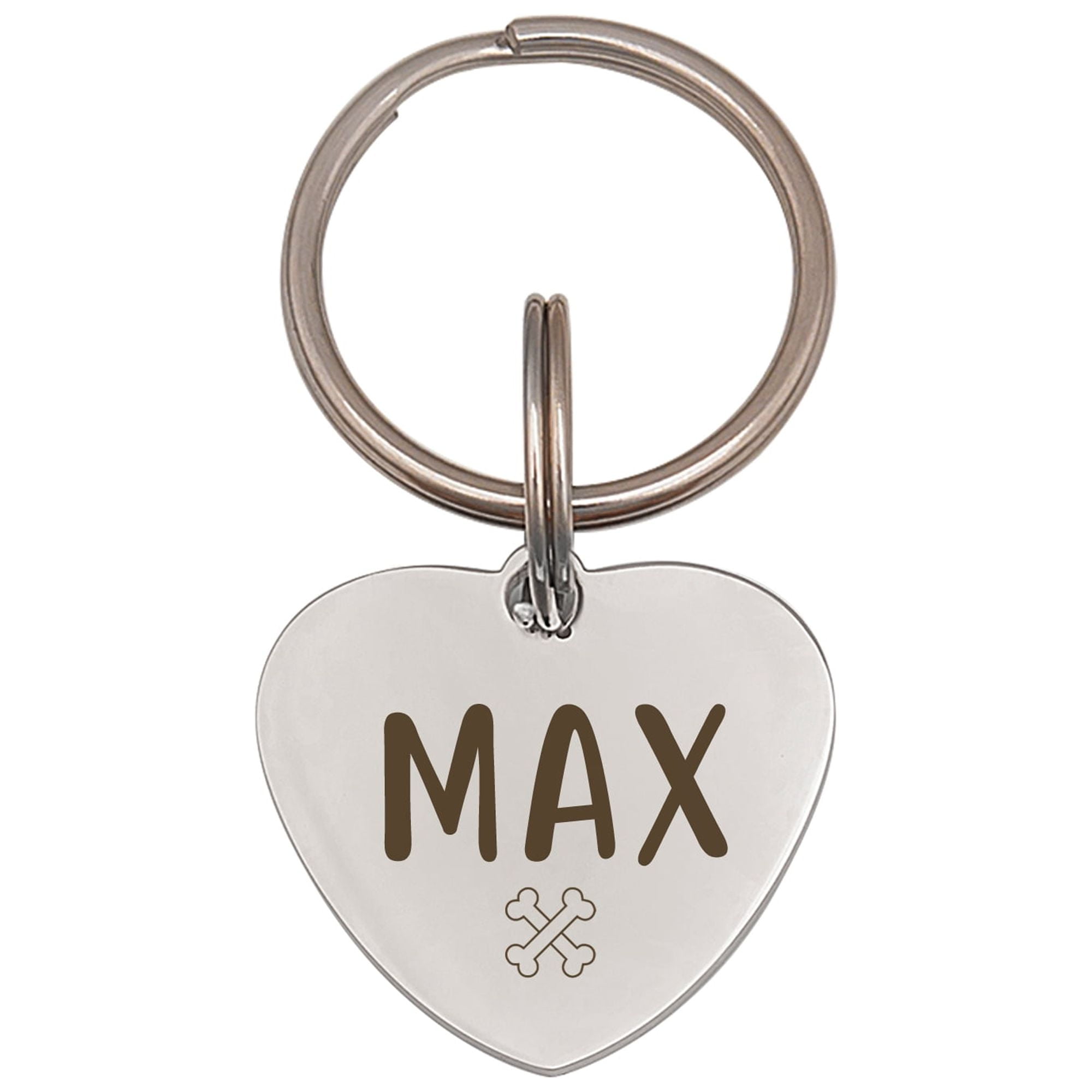 Anavia Stainless Steel Metal Heart Name - Icon Birthday Holiday Christmas Engraved Dog ID Tag, Silver