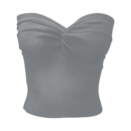BYHONG Elegant Strapless Solid Color Knit top for Women Stretchable Tube Bandeau Bra Crop tops for Casual or Party Wear Women s Tanks & Camis Grey XXL