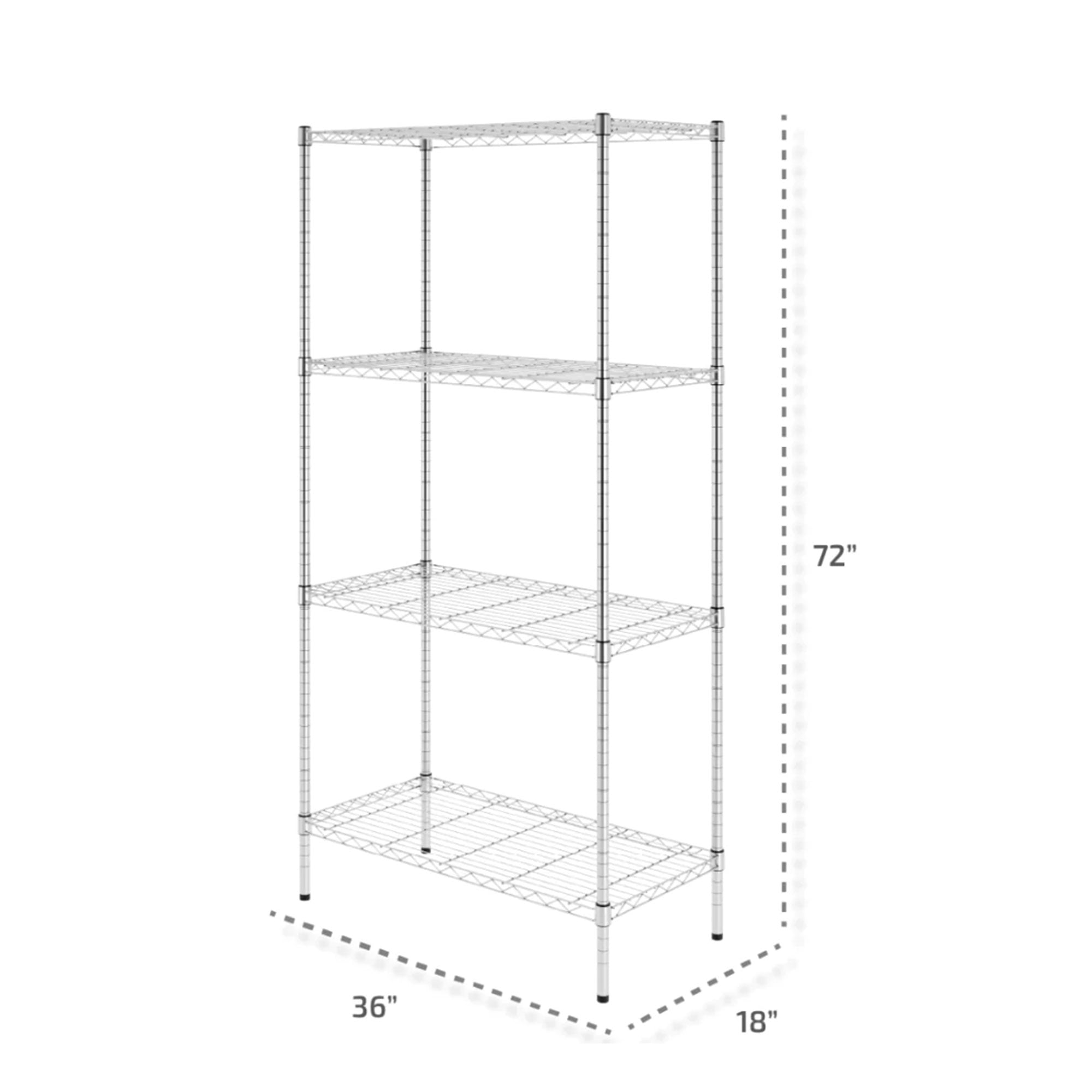 SafeRacks 4 Tier  Steel Wire Shelving Unit with 4 Leveling Feet, Silver