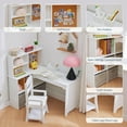 thumbnail image 3 of Twister.CK Kids Desk and Chair Set, Children Corner Study Table with Bookshelf, Cloth Drawers and Bulletin Board for Girls, White, 3 of 7