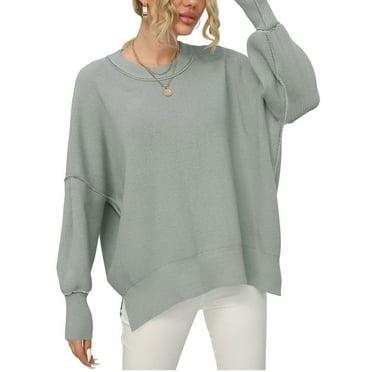 Yuwull Women's Fashion Solid Color Sweater Long Sleeve Crewneck Casual Loose Fit Soft Knit Sweater Pullover Tops