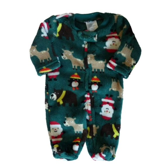 Infant Boys Plush Green Baby's 1st Christmas Santa Claus Sleeper Pajamas