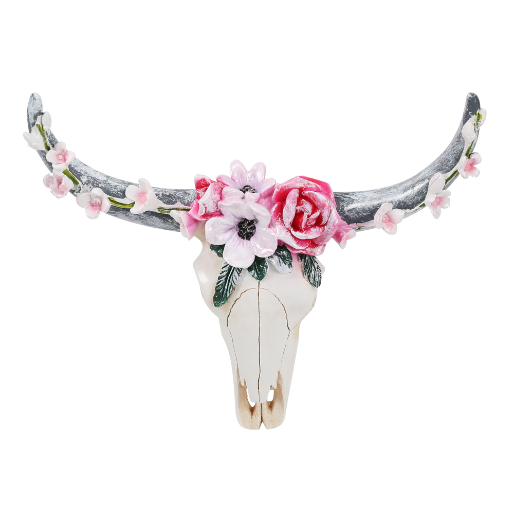 Succulent/Flower Cow Skull Wall Decor Nursery Decor Resin Ornament with Hanging Wall Decor