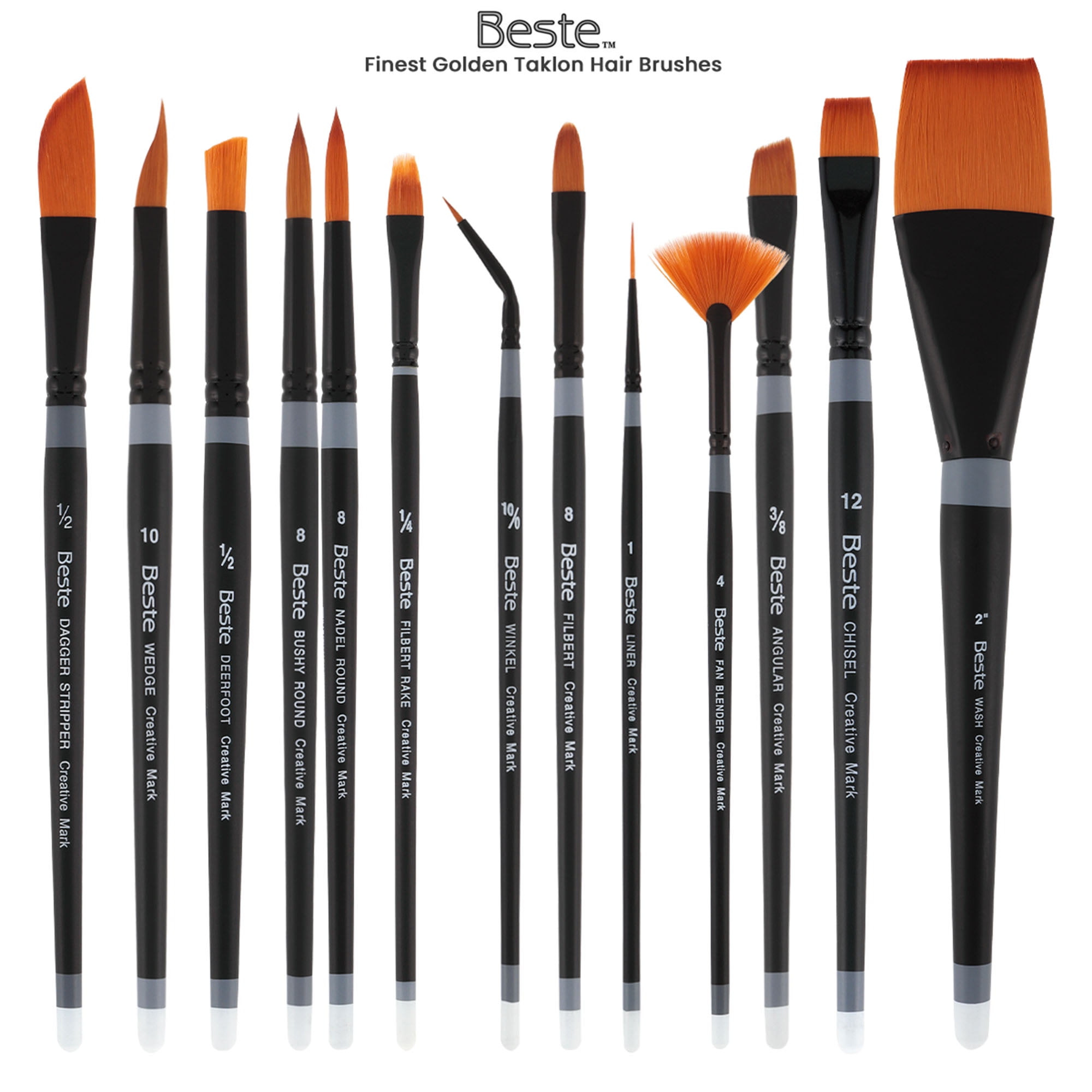 Creative Mark Beste Golden Taklon Bushy Round #0 - 3 Pack Artist Paint Brush, Professional Watercolor Brushes, For Acrylic Painting, Short Handle, Sharp Edges, Hand-Tied & Shaped
