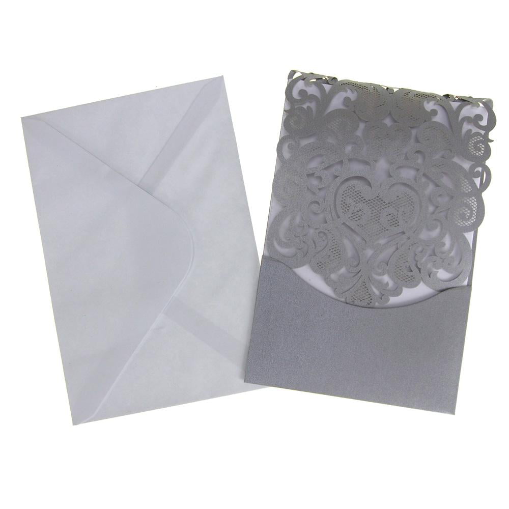 Silver Blank Invitations Rectangle Laser Cut Design 8-Piece 7-1/4-Inch 