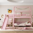 thumbnail image 3 of Bellemave Bunk Bed with Slide & Stairs, Wood House Twin Over Twin Bunk Bed with Storage Shelf, Playhouse Bunk Beds Frame with Guardrail, No Box Spring Needed (Pink), 3 of 8