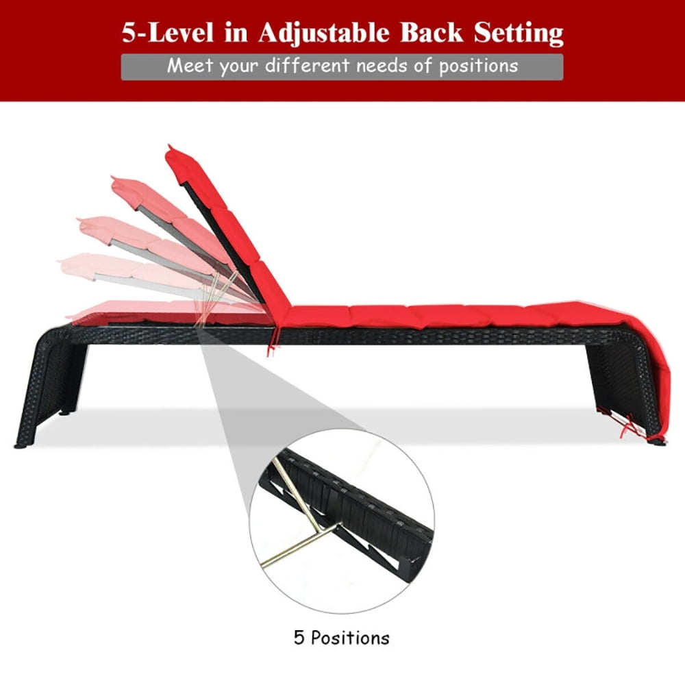 Aimee Lii Patio Rattan Lounge Chair Back Adjustable Chaise Recliner with Cushioned, Patio Loungers, Red Aimee Lii Patio Rattan Lounge Chair Back Adjustable Chaise Recliner with Cushioned, Patio Loungers, Red