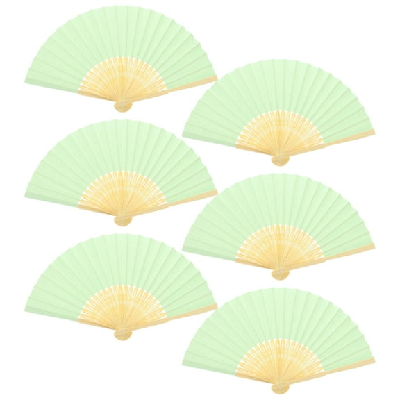 FONDOTIN 6pcs Light Green Chinese Folding Fans for Wedding Guests Dance Party Photography Props Bamboo Paper