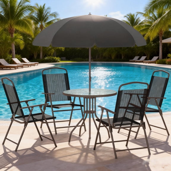 Patio Furniture Set, Patio Dining Set with Metal Frame, Storage, Waterproof & UV-Resistant Patio Table and Chairs for Garden, Balcony, Deck, Backyard, Black