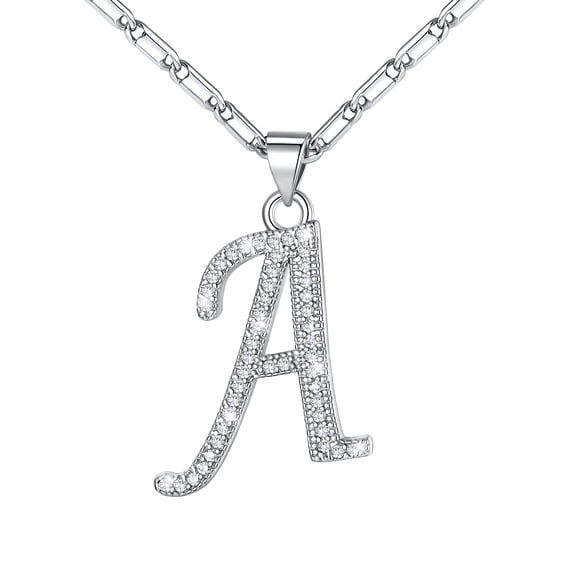 Silvora Silver Initial Necklace for Women CZ Crystal Personalized Letter A Pendant Necklace Shiny Dainty Jewelry Gifts for Daughter Mom Girlfriend Birthday Christmas