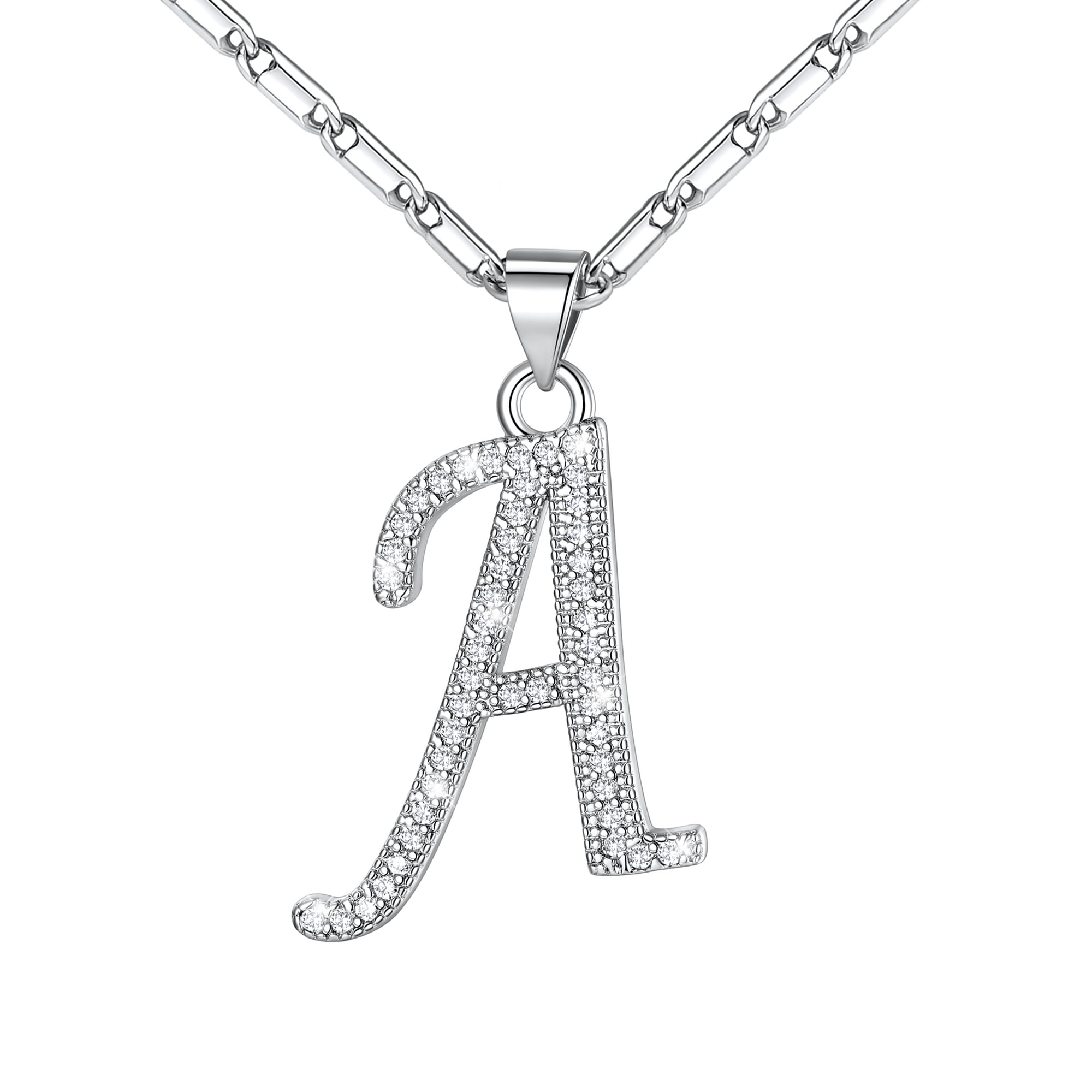 Silvora Silver Initial Necklace for Women CZ Crystal Personalized Letter A Pendant Necklace Shiny Dainty Jewelry Gifts for Daughter Mom Girlfriend Birthday Christmas