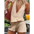 thumbnail image 4 of Women'S 2 Piece Outfits Deep V Neck Sleeveless Tank Tops and Shorts Summer Vacation Sets Rice M, 4 of 7