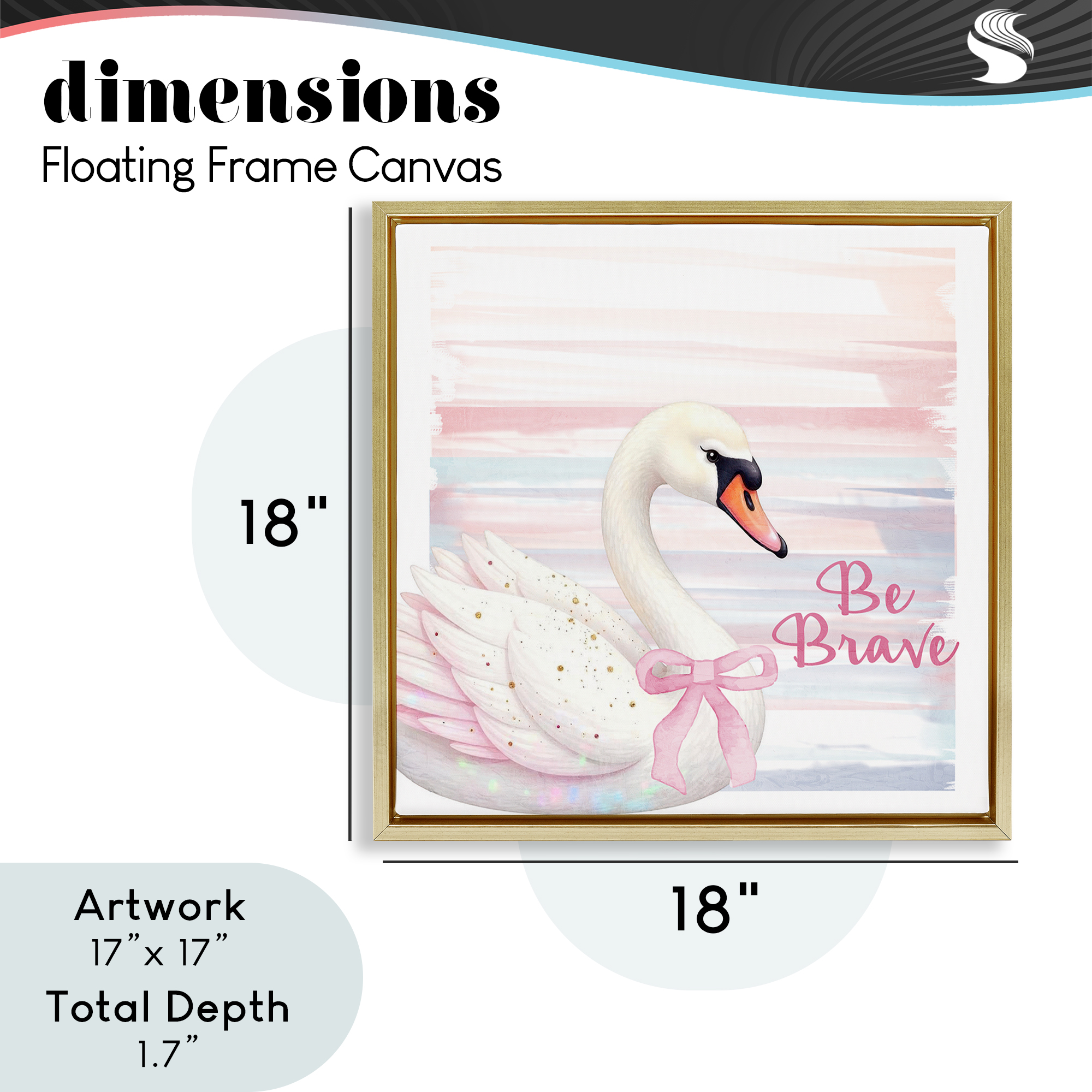 Be Brave Pastel Swan Gold Framed Floater Canvas Wall Art, design by Kim Allen