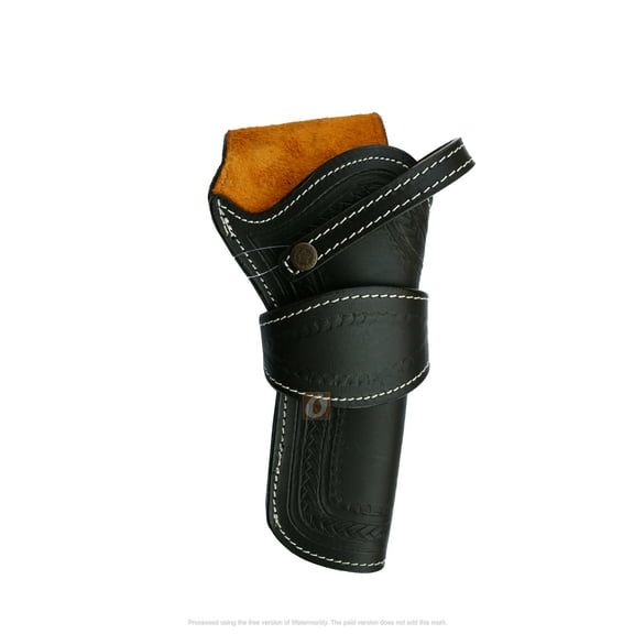 Leather Holster Heart Tooled Long Barrel Western Gun Cover Black Color - Right Handed