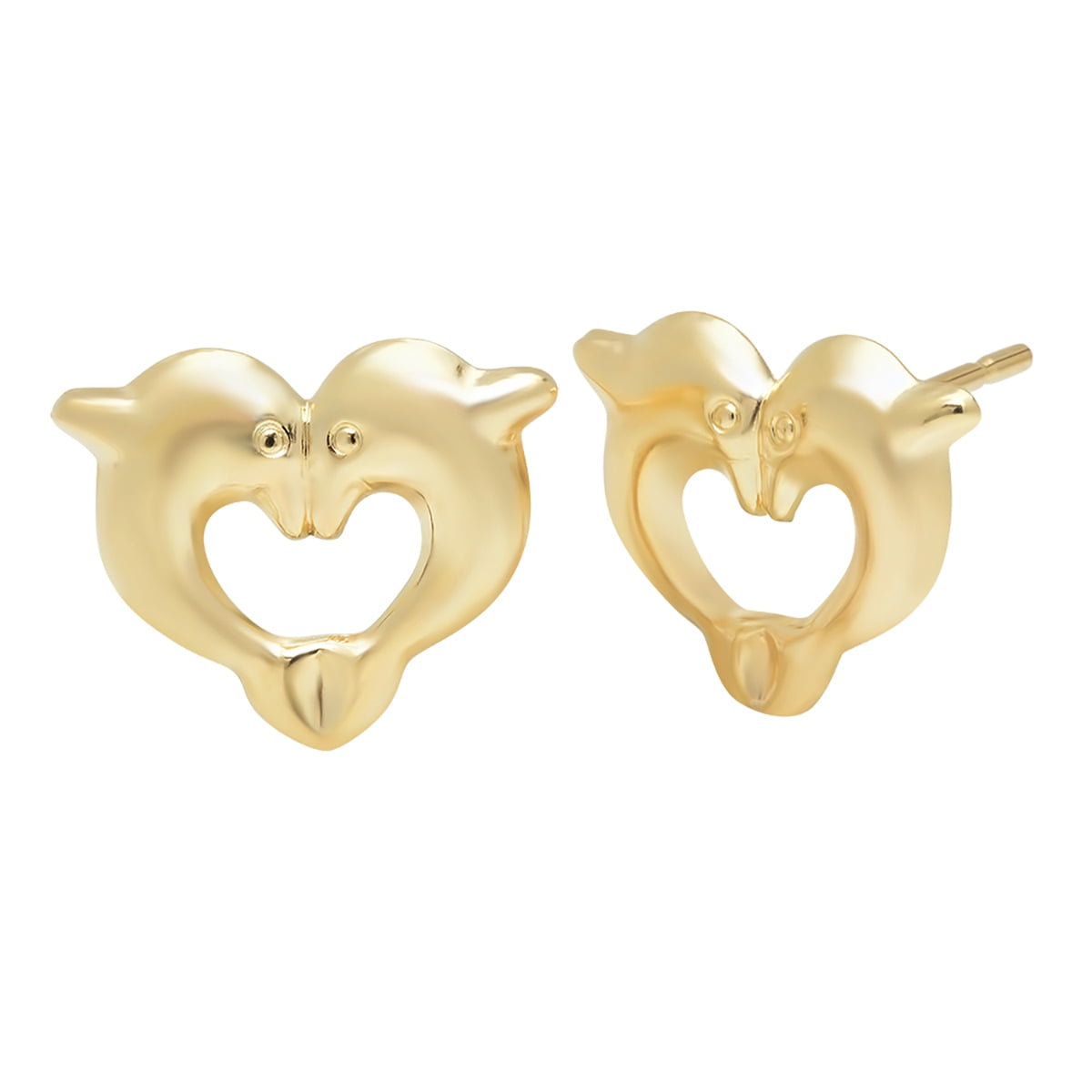 Jewelers 14K Solid Gold Heart Dolphin Stud Earrings BOXED