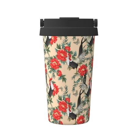

Fuzoiu Roosters And Peonies Flowers Print Stainless Steel Travel Mug Vacuum Insulated Coffee Travel Mug Reusable Coffee Cup for Hot and Cold