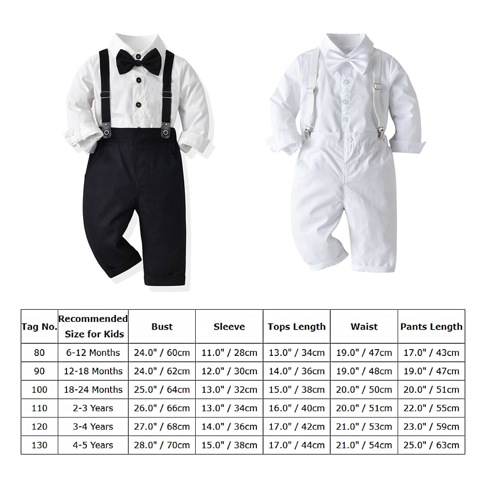 IBTOM CASTLE Toddler Baby Boys Baptism Christening Outift Gentleman Bowtie Shirt + Long Suspender Pants Wedding Birthday Formal Tuxedo Overalls Clothes