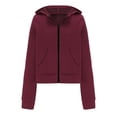 thumbnail image 3 of Solid Color Cropped Hoodies for Women Oversize Fit Autumn Sweatshirt Zipped Closure Zip-up Hoodie Streetwear with Pockets Gym Workout Athleisure Casual Essentials, 3 of 5
