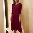 thumbnail image 2 of Women’s Elegant Knit Midi Dress with Crew Neck and 3/4 Sleeves, Soft Solid Stretch Fabric for Casual Wear, Loose Fit Comfortable Outfit for Spring, Summer, and Holiday Events, 2 of 4