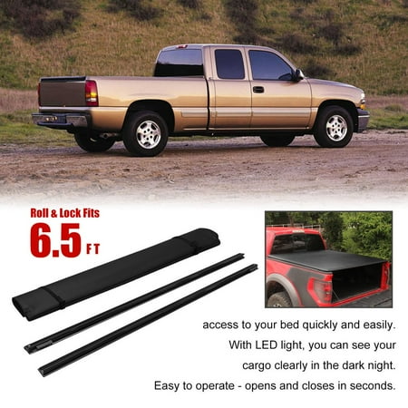 Roll Pickup Truck Tonneau Cover With Light For Silverado 2014-2017 6.5ft