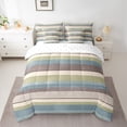 thumbnail image 2 of Manfei Modern Geometric Bedding Comforter Set 7 Pieces, Minimalist Stripe Queen Bedding Sets, Green Brown Blue Queen Sheet Sets, Breathable Home Decor, 2 of 8