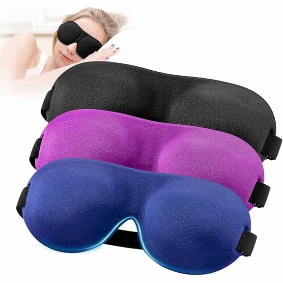 Sleep Mask for Back and Side Sleeper Pack of 3, 100% Light Blocking 3D Eye Masks for Sleeping, Lightweight & Breathable Eye Cover for Women Men, Zero Pressure Night Blindfold