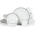 thumbnail image 1 of Martha Stewart Cliffield 16 Piece Dinnerware Set, Black Rim, White, Fine Ceramic, 1 of 7