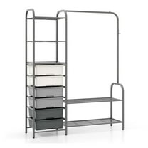 Free Standing Closet Organizer with Drawers & Shelves, Gray - 48x13x58.5 Inch Garment Rack for Bedroom, Clothes, Shoes, Bags - Adjustable & Removable