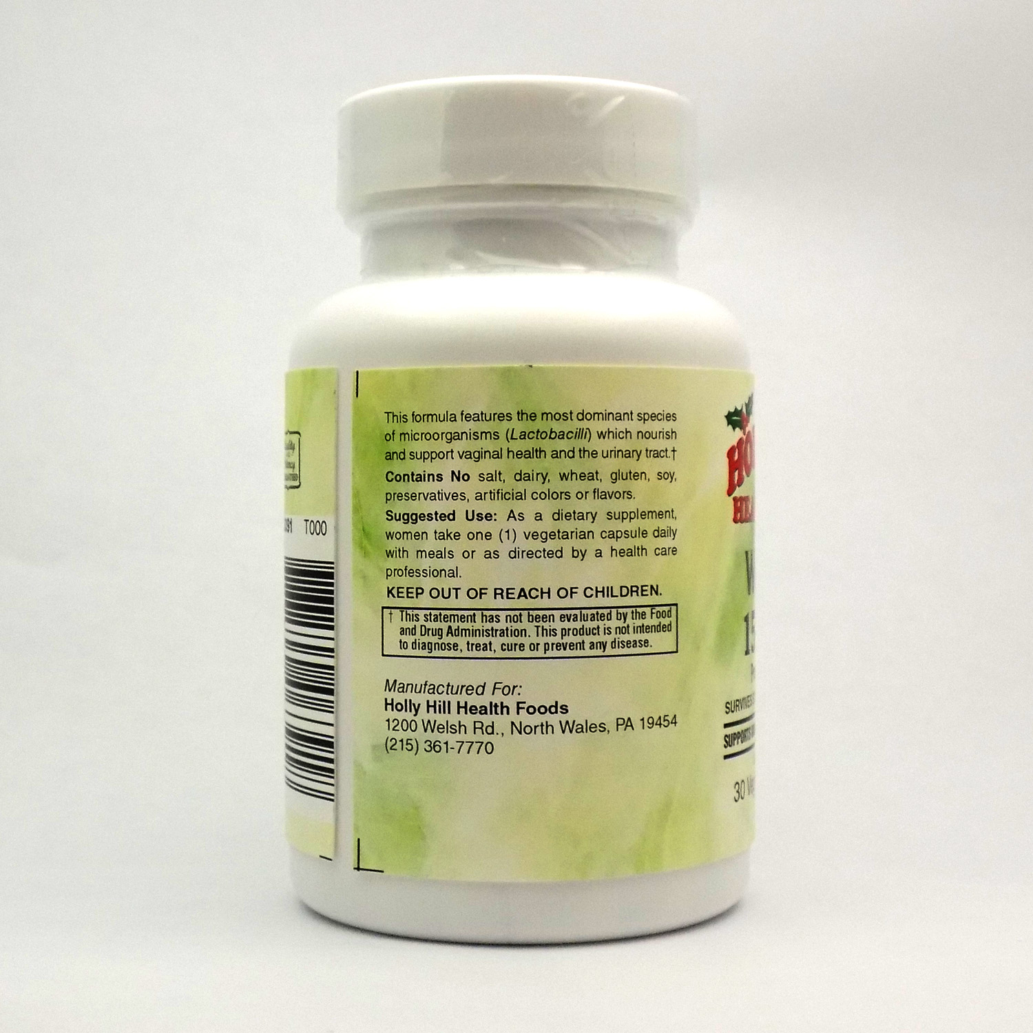 Holly Hill Health Foods Women's Probiotic 15 Billion CFU, 30 Vegetarian Capsules