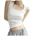 thumbnail image 1 of Womens T Shirts Ladies Ribbed Square Neck Tank Tops Backless Sleeveless Tops Basic Summer Oversized Tshirts White XXL, 1 of 4