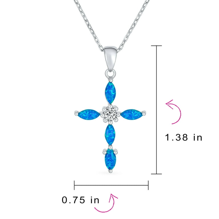 Sterling Silver Blue Opal and CZ Cross Pendant Sterling Silver Blue Opal and CZ Cross Pendant