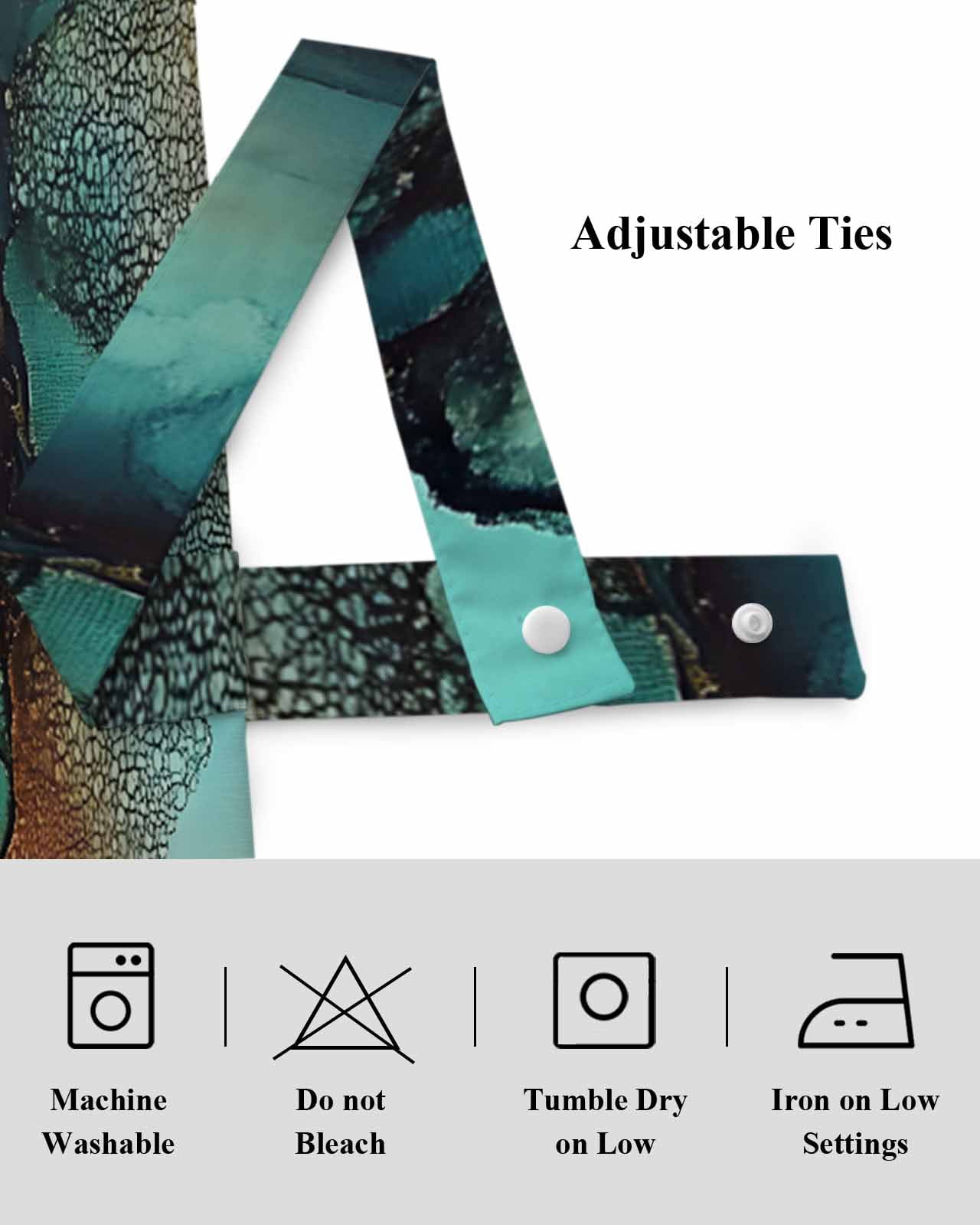 Abstract Water Ripple Art Tie Up Valances Curtain, Teal Green Orange Marble Texture Kitchen Valances for Windows Decor, Rod Pocket Short Curtains Set for Bedroom/Bathroom, 54"x18"
