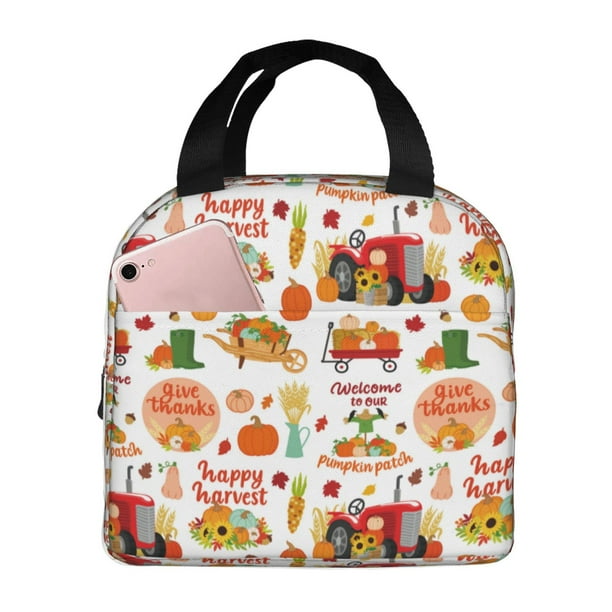 Easygdp Fall Farm Pumpkin Bolsa Térmica Premium - Tela Oxford Impermeable, Gran Capacidad, Bolsillo Frontal, Unisex para Trabajo, Escuela, Actividades al Aire Libre y Picnics