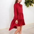 thumbnail image 5 of Women's High Neck Tiered Swing Dress with Long Sleeves- Medium, Burgundy, 5 of 7