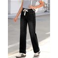 thumbnail image 3 of Women's Wide Leg Jeans High Waisted Stretchy Straight Leg Baggy DrawstringDenim Pants, 3 of 15