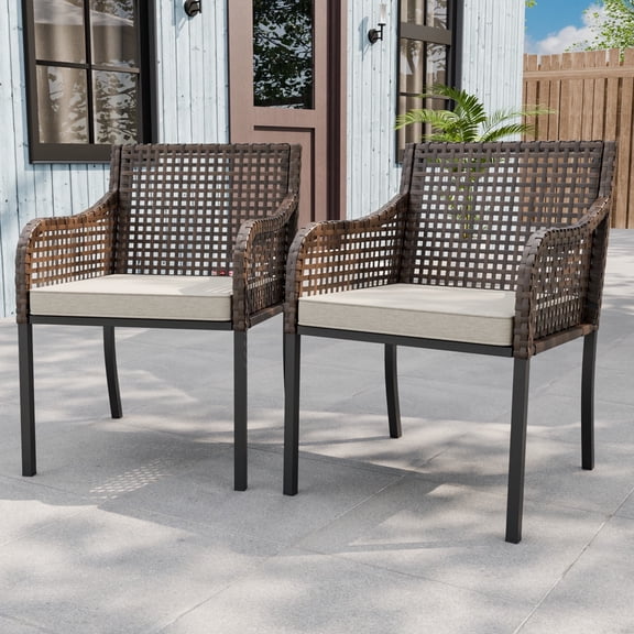 EAGLE PEAK Sienna Bay Outdoor Wicker Dining Chair Set of 2, with Cushions and Armrest, Outdoor Patio Chairs for Backyard, Porch, Garden, Brown