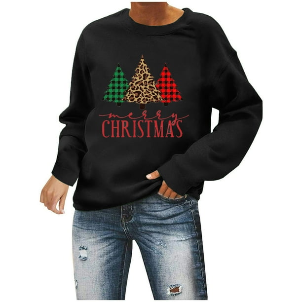 Sudaderas Navideñas Para Mujer, Camiseta Holgada Estampada A La Moda, Blusa de Manga Larga, Tops Casuales de Cuello Redondo Odeerbi ODB191931