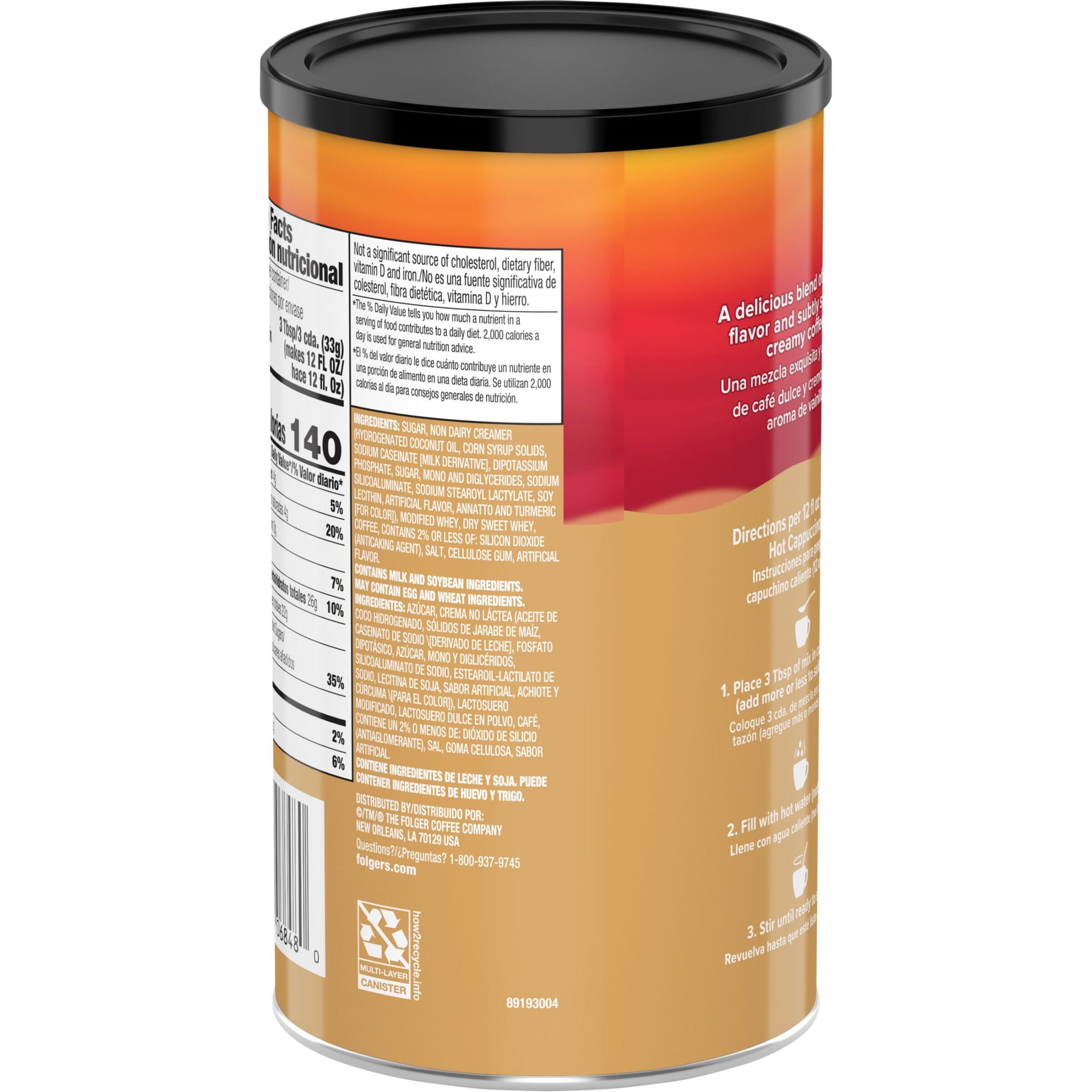 Folgers French Vanilla Flavored Cappuccino Mix, Instant Coffee Beverage, 16 oz Canister