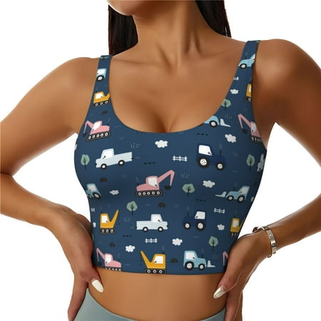 Jgfou Modern Modern Excavator Print Womens Sports Bra - Padded Workout Sports Bras Crop Tank Top
