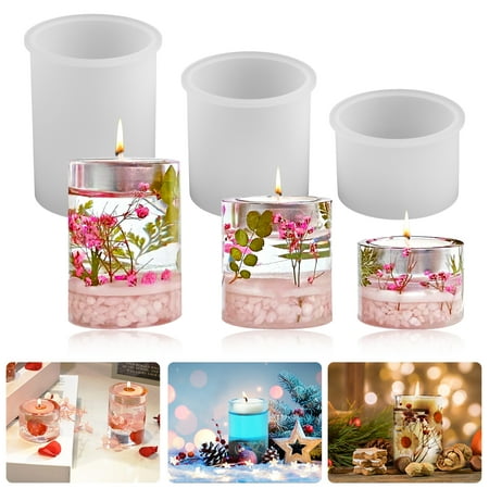 3pcs Cylinder Candle Mold for Candle Making, TSV Cylindrical Candlestick Epoxy Casting Molds, Pillar Candles Resin Mould for Wax, Soaps, Polymer Clay, DIY Aromatherapy Candles