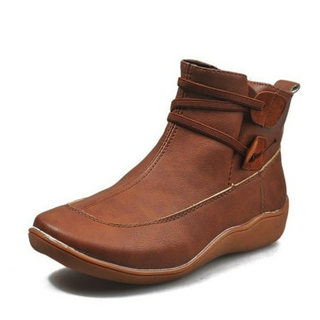 

Ankle Boots Suede Leather Women Flat Platform Short Boots Ladies Shoes Fashion Autumn Winter Boots 37 Light Brown