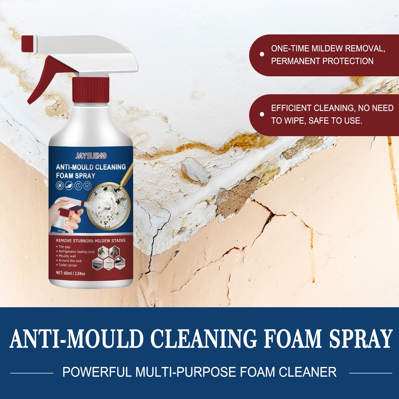 1pc (60ml) Mild And Effective Foam Mold Stain Remover Spray For