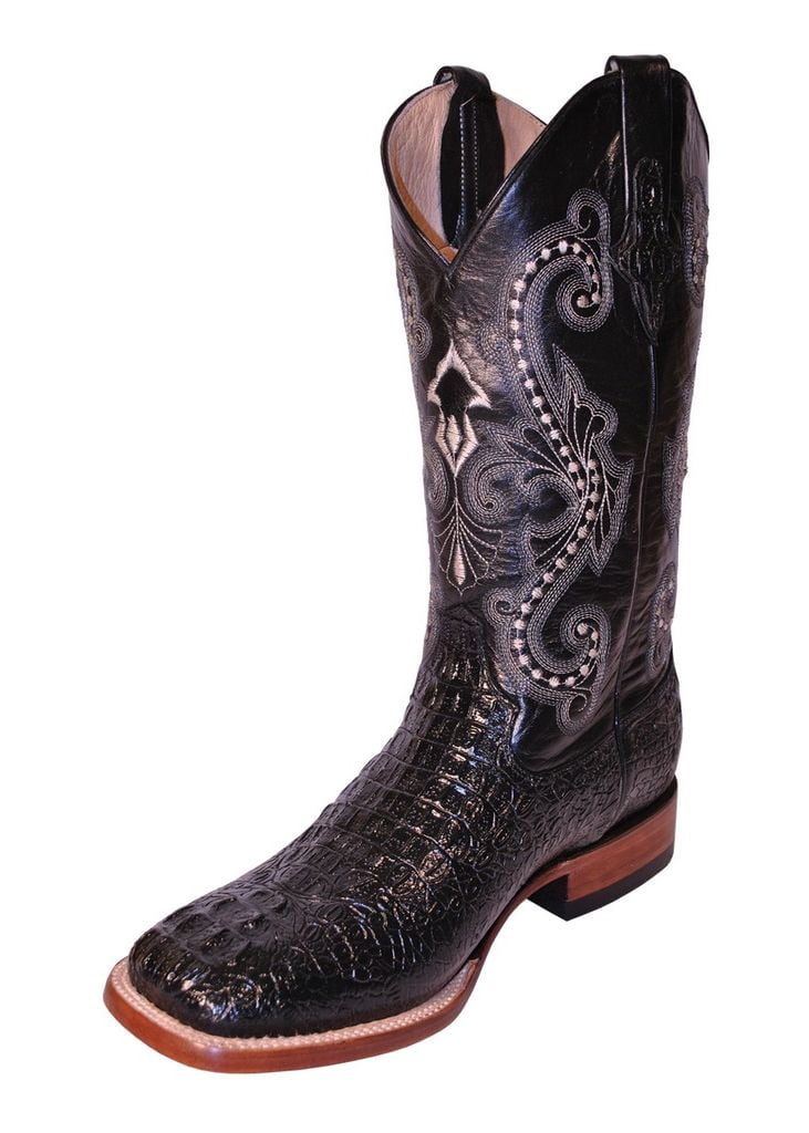 black crocodile square toe boots