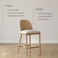 thumbnail image 3 of Nathan James Rikki Seagrass Bar Stool with Back, 2-Pack Boucle Counter Stool with Upholstered Seat, Solid Wood Frame, and Woven Seagrass Backrest, 3 of 5